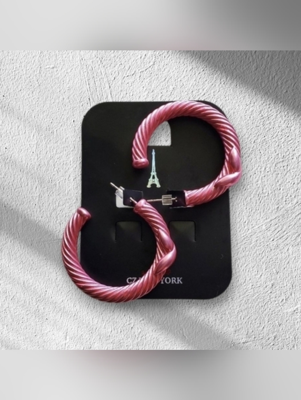 Metallic Pink Twisted Cable Open Hoop Earrings